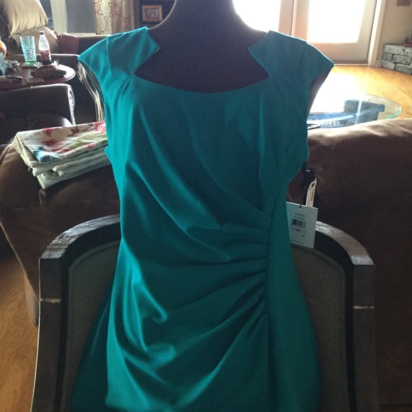 Calvin Klein teal cap sleeve dress lined and semi fitted size 10 - Picture 1 of 8